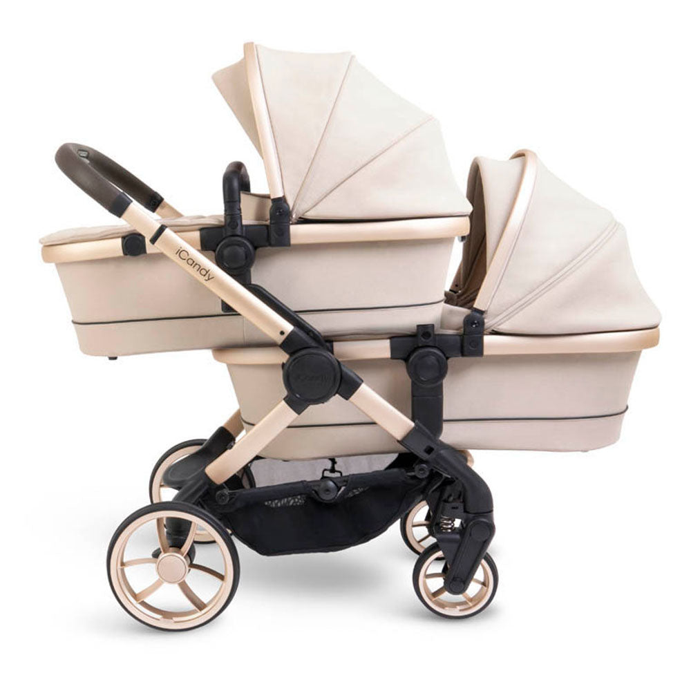 iCandy Peach 7 Twin Pushchair Travel System Bundle with Cocoon iSize Car Seat & Base - Biscotti