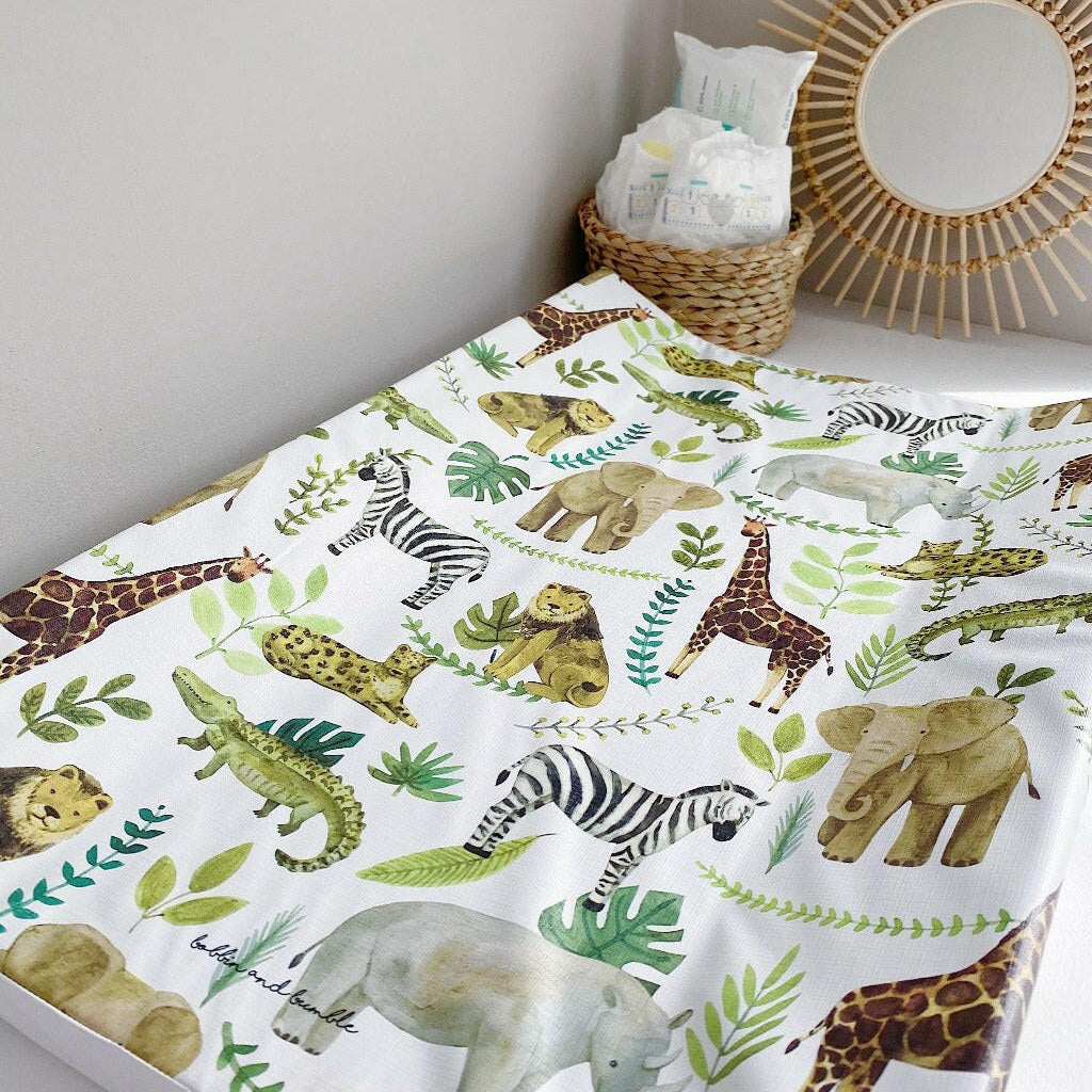 Anti-Roll Wedge Changing Mat - Safari Animals Print