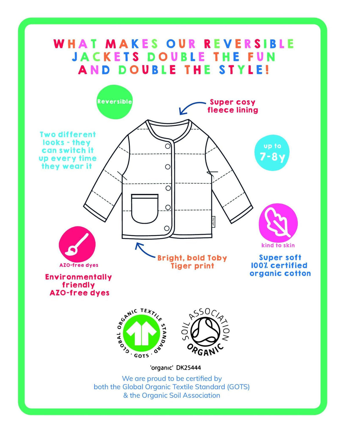 Toby Tiger Organic Kitten Print Reversible Jacket