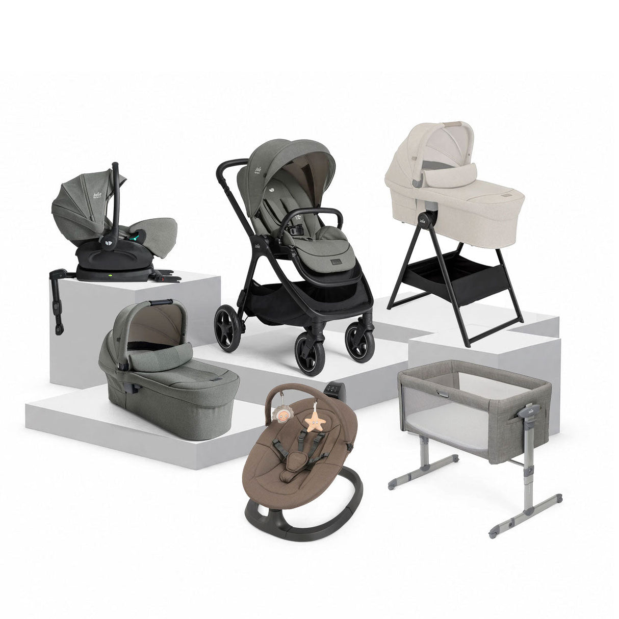 Joie Finiti Signature Flex i-Level Recline 360 Car Seat & Nursery Essentials Bundle - Evergreen