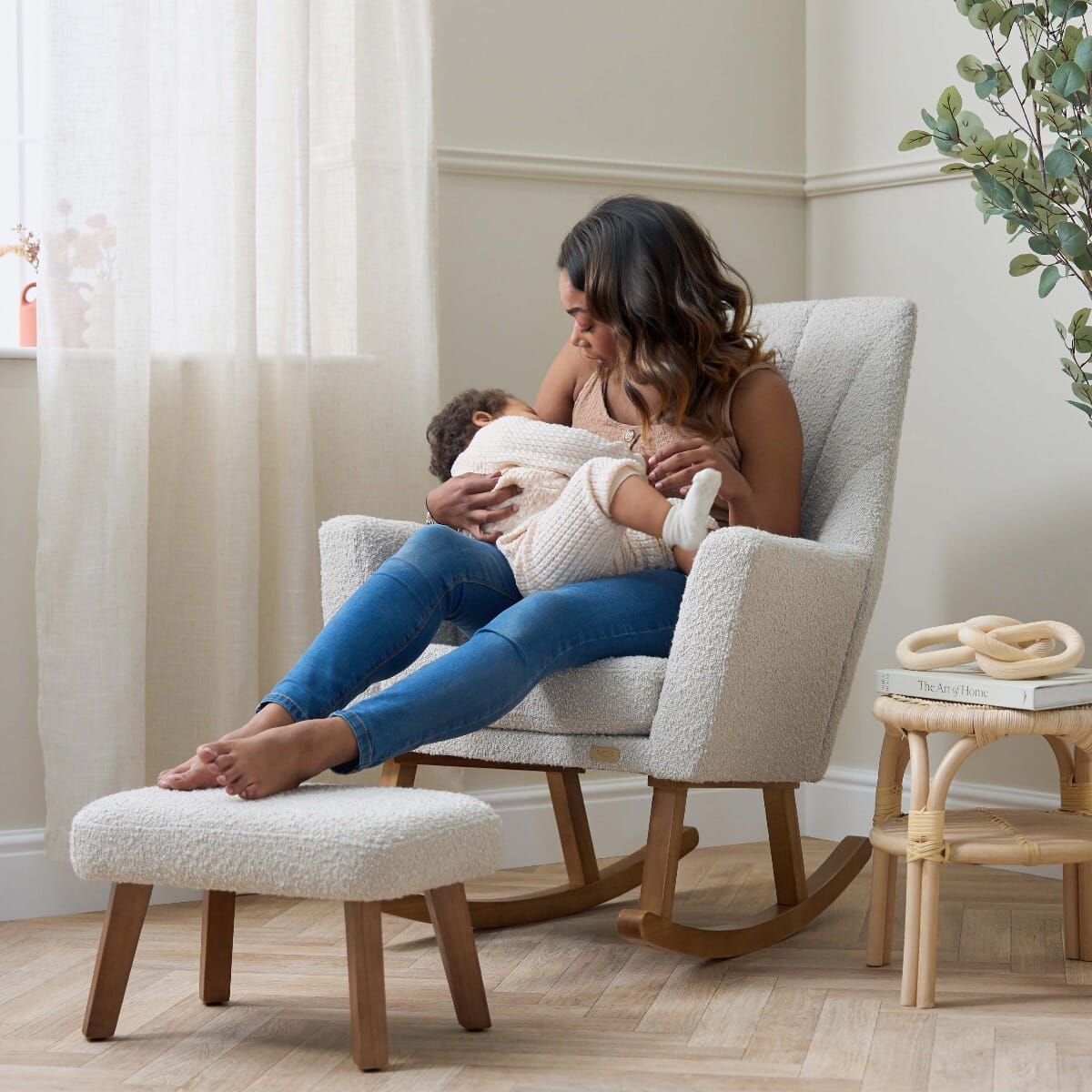 Tutti Bambini Jonah Luxe Rocking Chair & Foot Stool - Boucle Mushroom - Mushroom