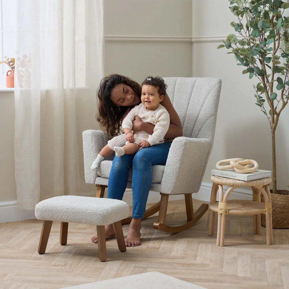 Tutti Bambini Jonah Luxe Rocking Chair & Foot Stool - Boucle Mushroom