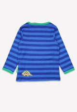 Toby Tiger Organic Blue Tonal Dinosaur Applique Long-Sleeved T-Shirt