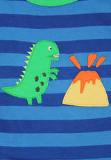 Toby Tiger Organic Blue Tonal Dinosaur Applique Long-Sleeved T-Shirt