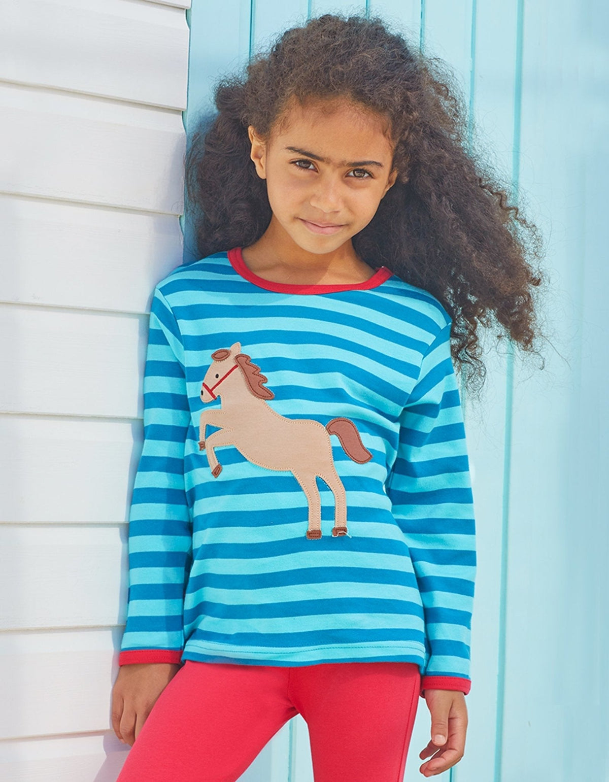 Toby Tiger Organic Jumping Horse Applique Long-Sleeved T-Shirt