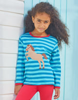 Toby Tiger Organic Jumping Horse Applique Long-Sleeved T-Shirt