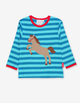 Toby Tiger Organic Jumping Horse Applique Long-Sleeved T-Shirt
