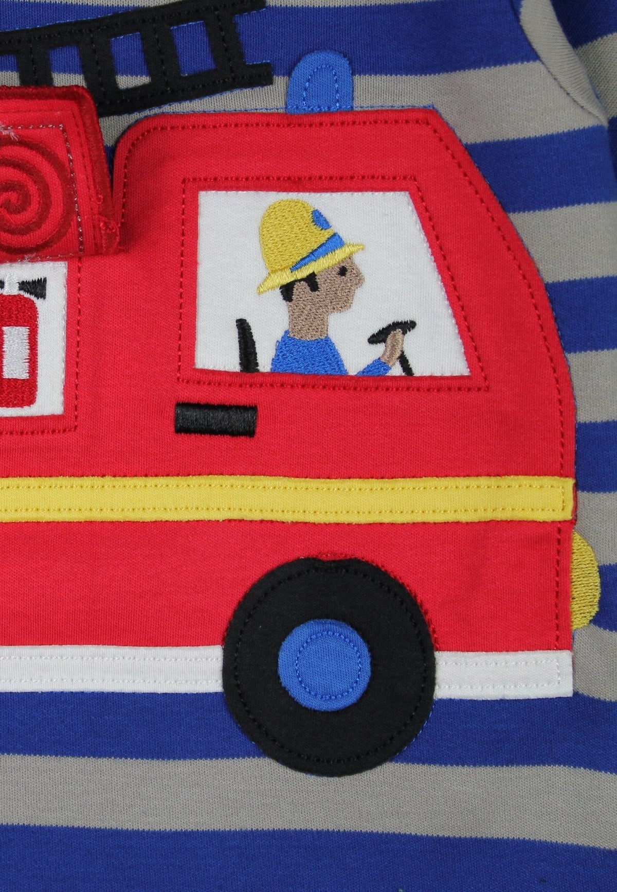 Toby Tiger Organic Blue Fire Engine Applique Long-Sleeved T-Shirt