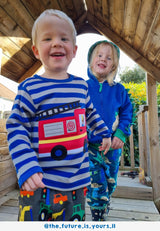 Toby Tiger Organic Blue Fire Engine Applique Long-Sleeved T-Shirt