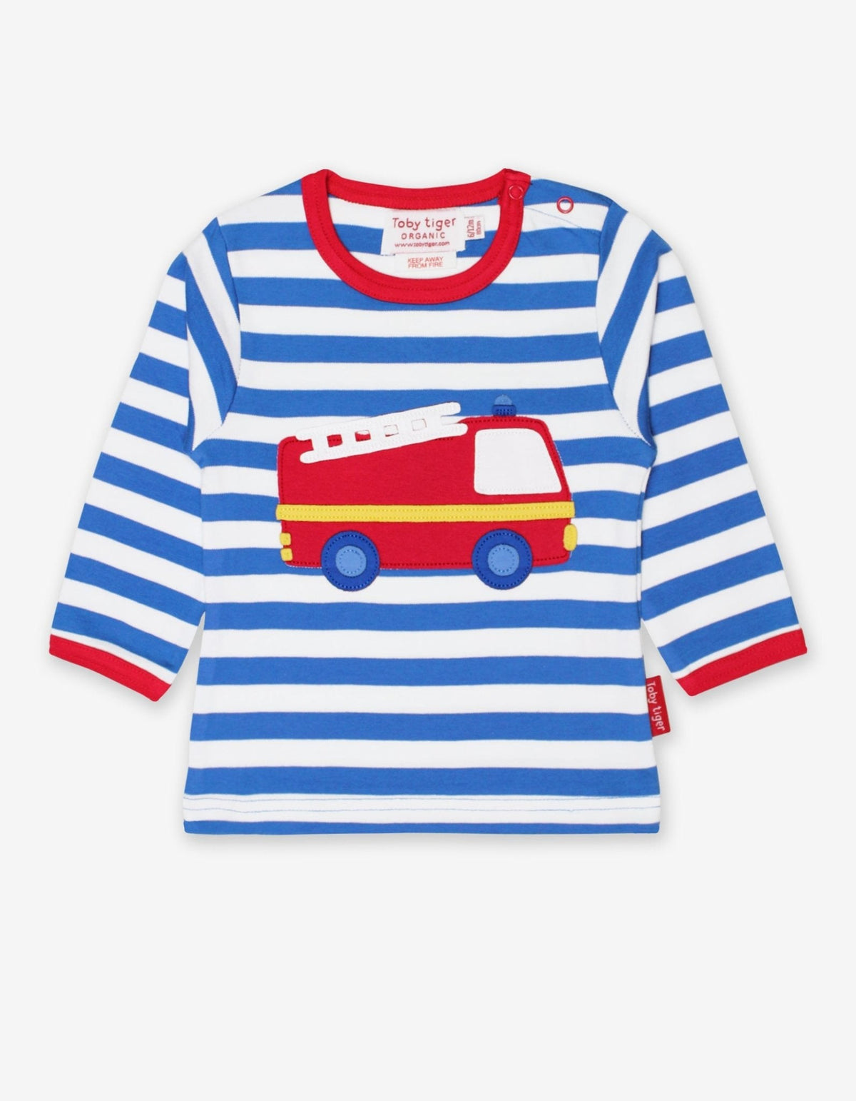 Toby Tiger Organic Fire Engine Applique Long-Sleeved T-Shirt
