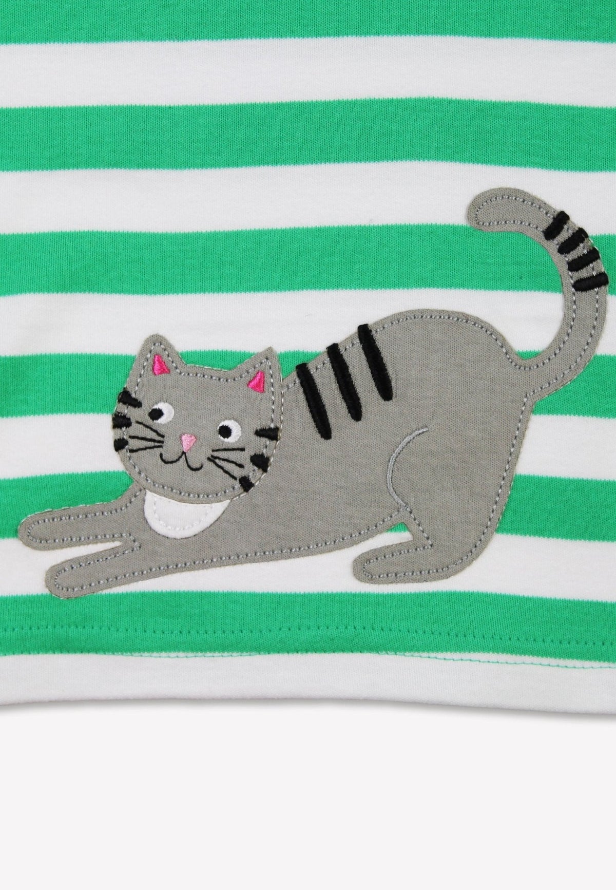 Toby Tiger Organic Green Kitten Applique Long-Sleeved T-Shirt