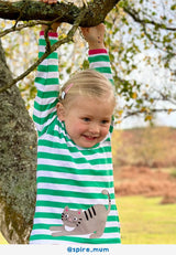 Toby Tiger Organic Green Kitten Applique Long-Sleeved T-Shirt