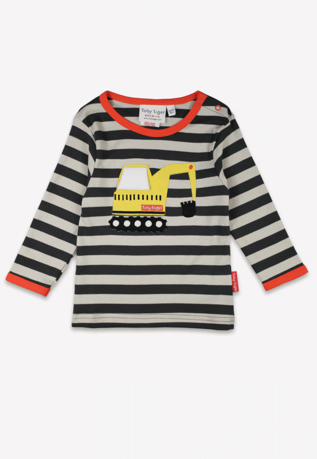 Toby Tiger Organic Grey Digger Applique Long-Sleeved T-shirt