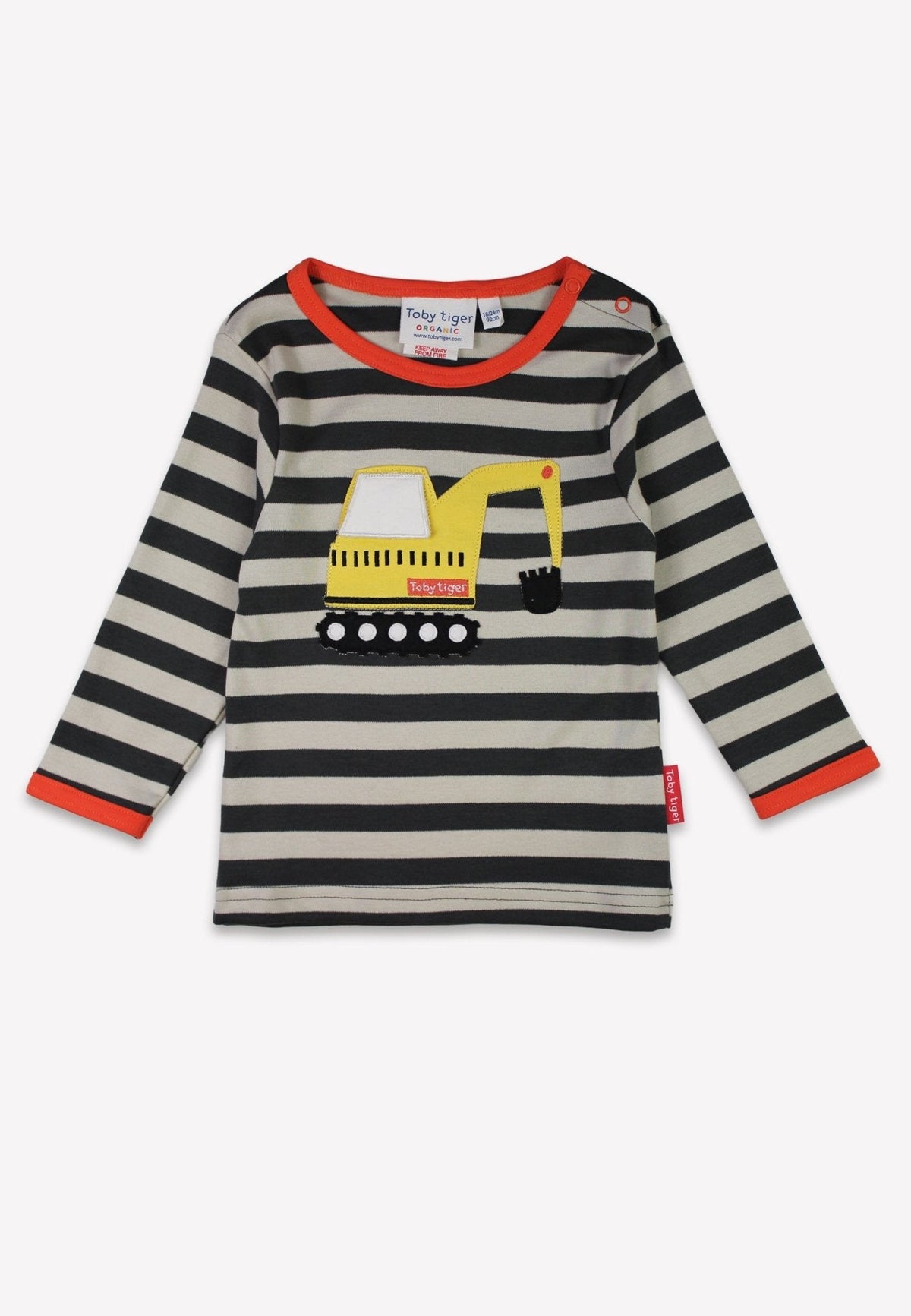 Toby Tiger Organic Grey Digger Applique Long-Sleeved T-shirt