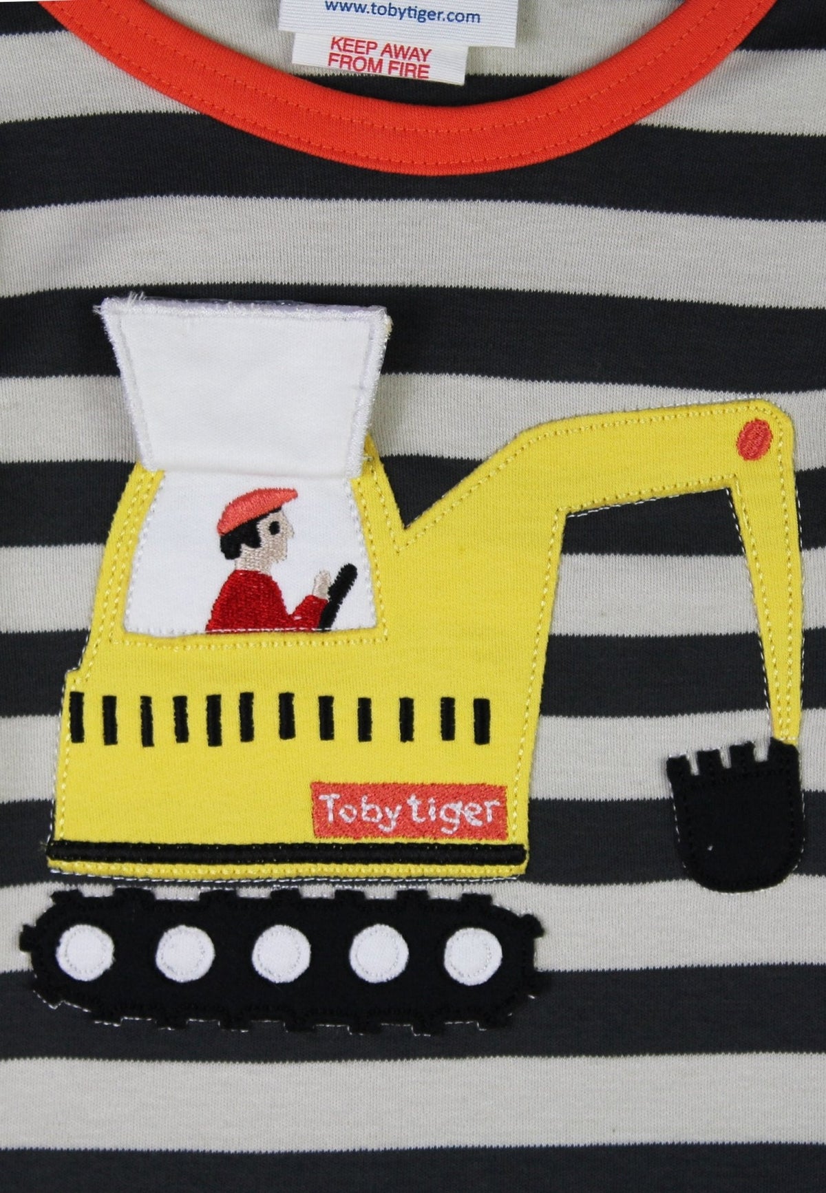Toby Tiger Organic Grey Digger Applique Long-Sleeved T-shirt