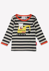 Toby Tiger Organic Grey Digger Applique Long-Sleeved T-shirt