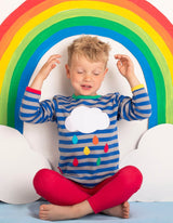 Toby Tiger Organic Rainbow Raindrop Cloud Applique Long-Sleeved T-Shirt