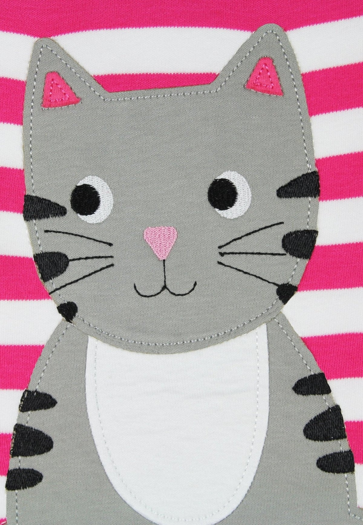 Toby Tiger Organic Pink Kitten Applique Long-Sleeved T-Shirt