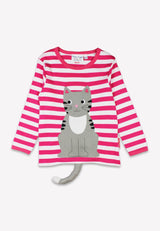 Toby Tiger Organic Pink Kitten Applique Long-Sleeved T-Shirt