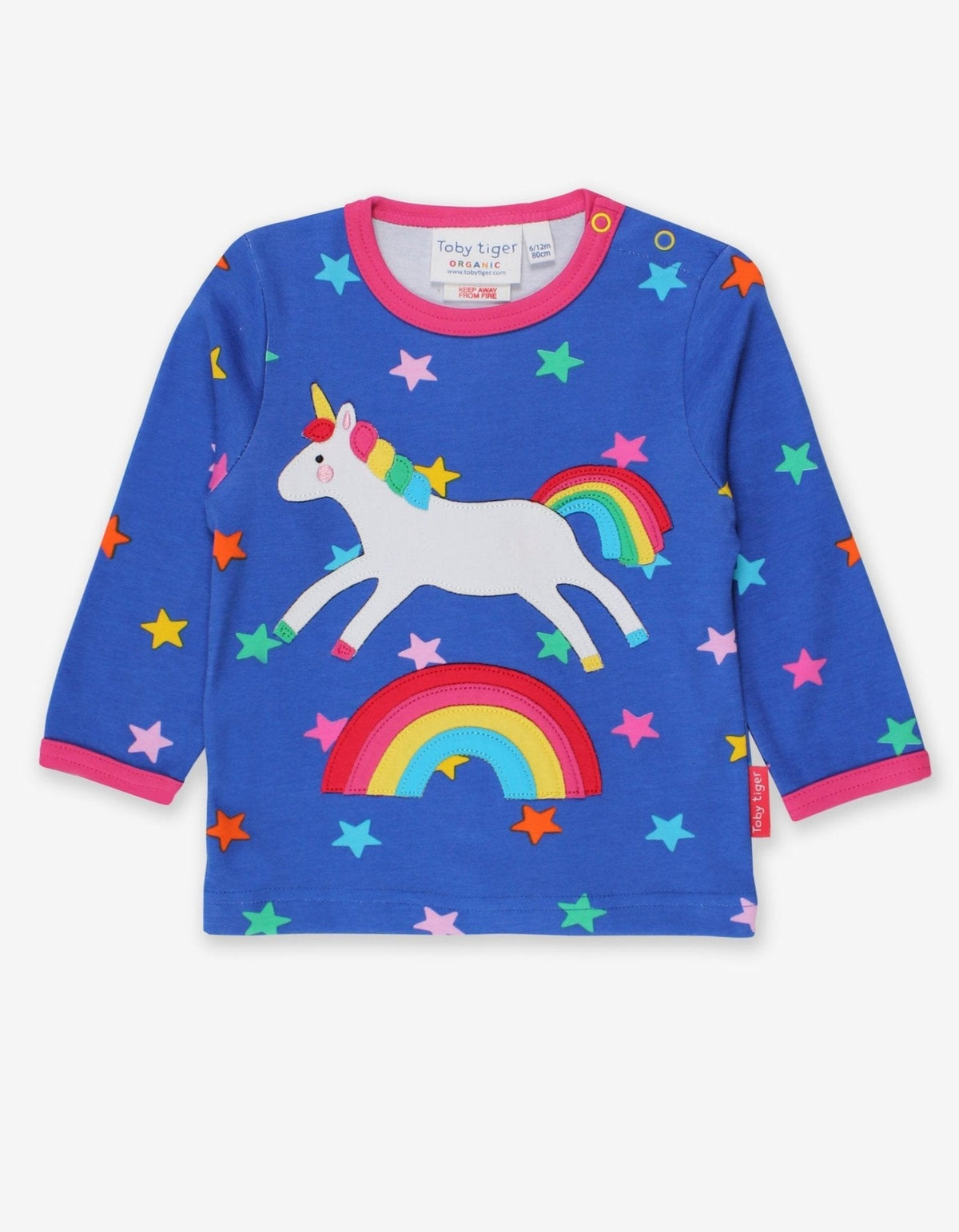 Toby Tiger Organic Rainbow Unicorn Applique Long-Sleeved T-Shirt