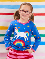 Toby Tiger Organic Rainbow Unicorn Applique Long-Sleeved T-Shirt