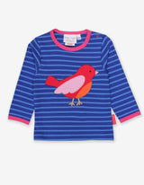 Toby Tiger Organic Red Bird Applique Long-Sleeved T-Shirt