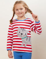 Toby Tiger Organic Tabby Cat Applique Long-Sleeved T-Shirt