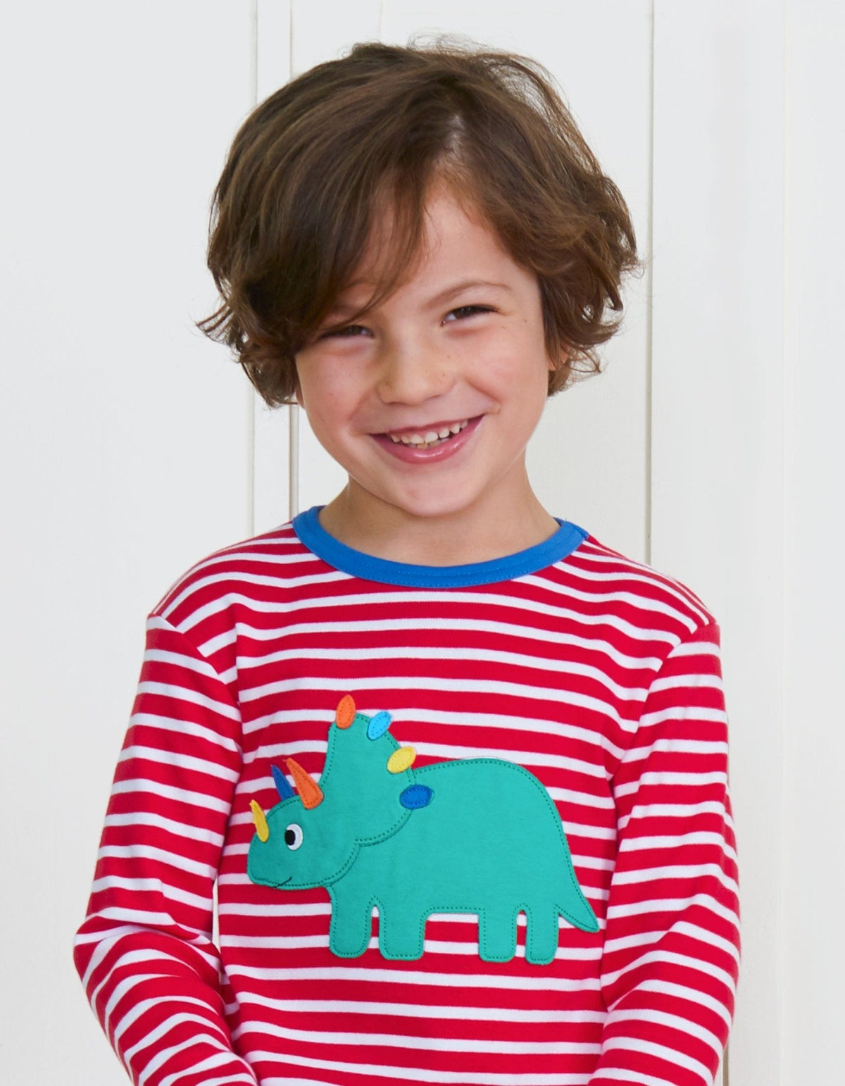 Toby Tiger Organic Triceratops Applique Long-Sleeved T-Shirt