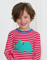 Toby Tiger Organic Triceratops Applique Long-Sleeved T-Shirt