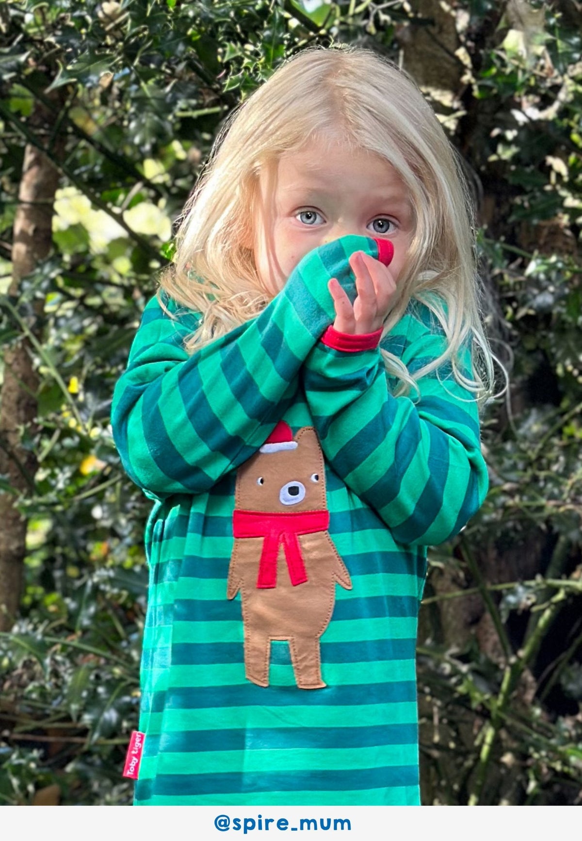 Toby Tiger Organic Christmas Bear Applique Long-Sleeved T-Shirt