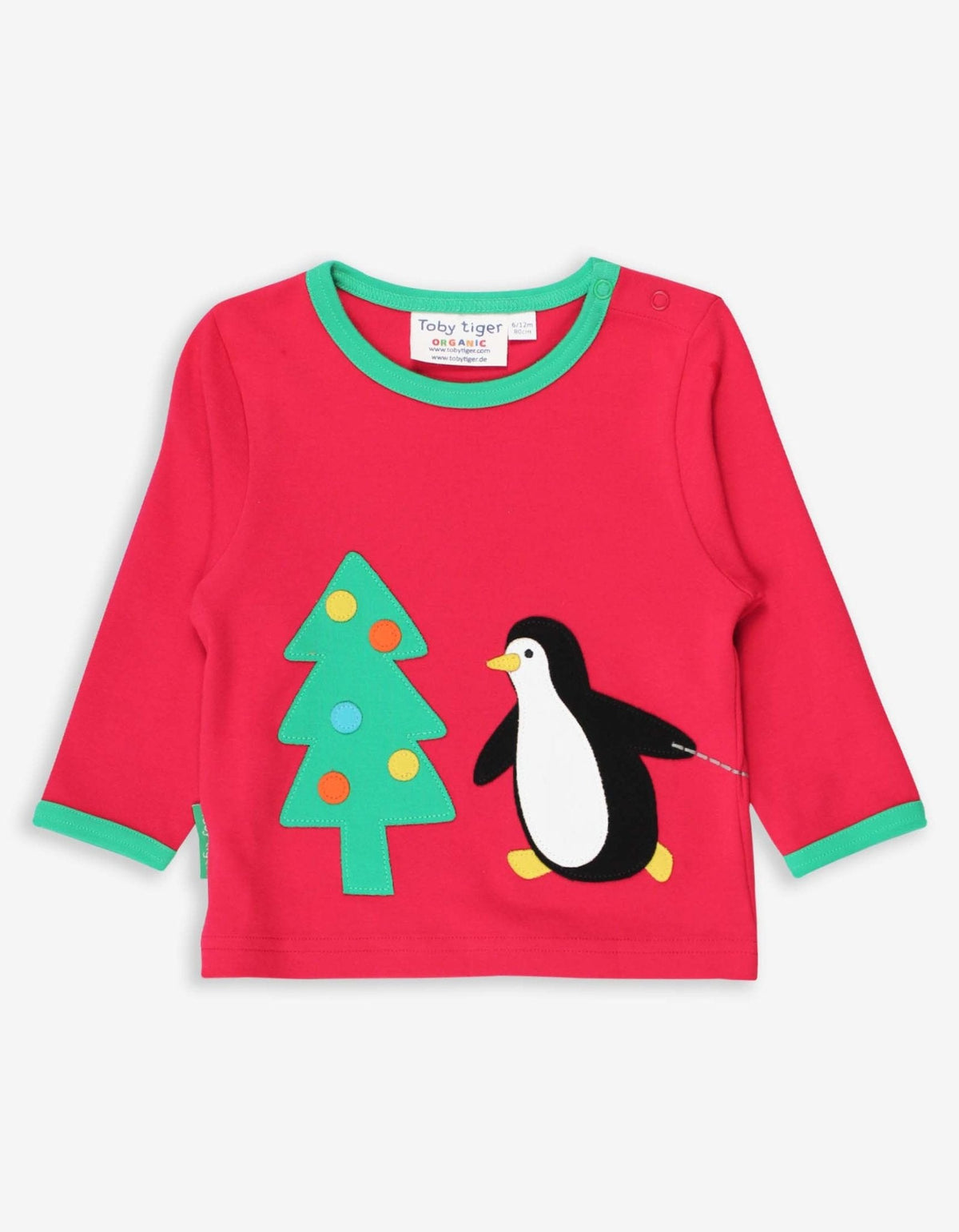 Toby Tiger Organic Penguins' Christmas Applique Long-Sleeved T-Shirt