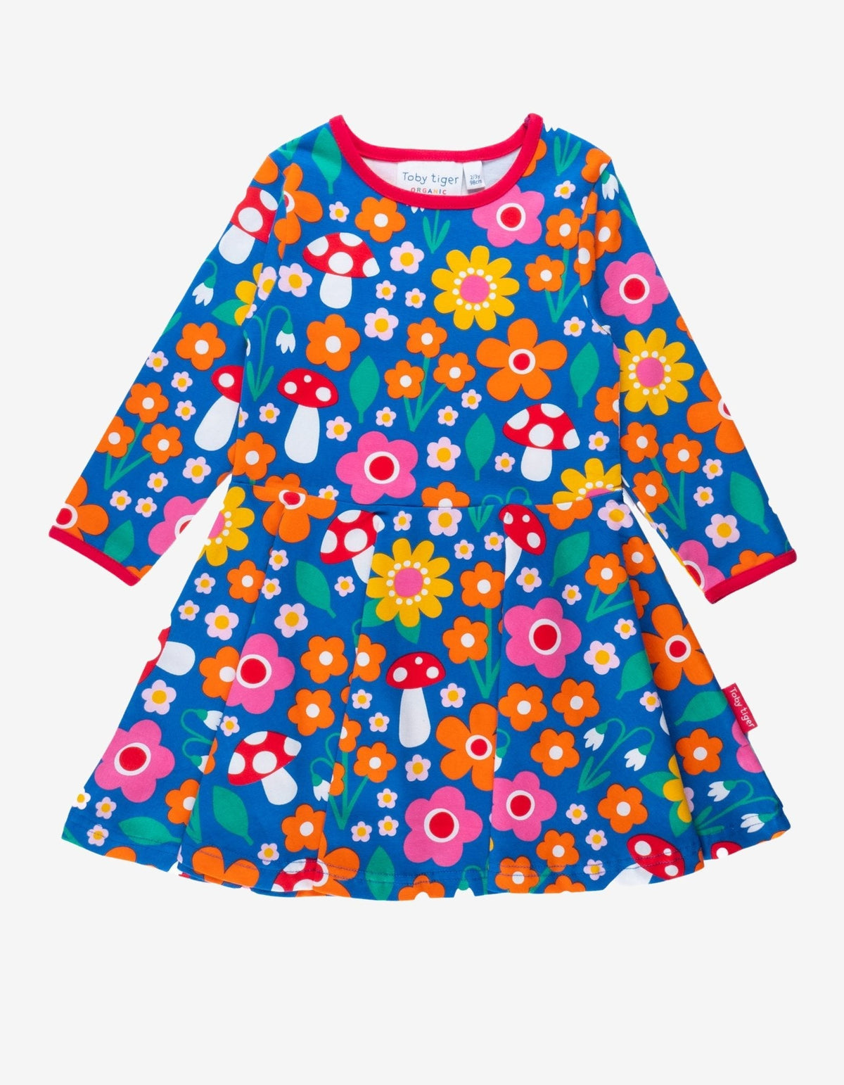 Toby Tiger Organic Floral Mushroom Print Long-Sleeved Skater Dress