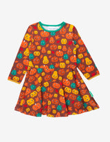 Toby Tiger Organic Pumpkin Print Long-Sleeved Skater Dress