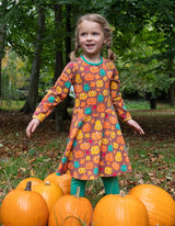Toby Tiger Organic Pumpkin Print Long-Sleeved Skater Dress