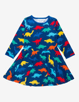 Toby Tiger Organic Rainbow Dinosaur Print Skater Dress