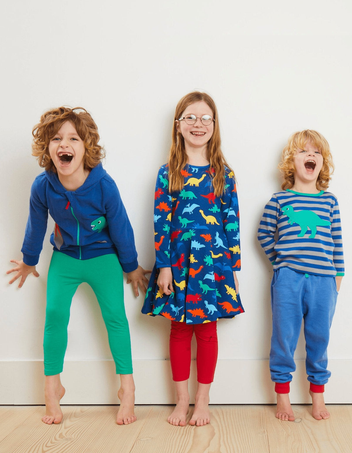 Toby Tiger Organic Rainbow Dinosaur Print Skater Dress