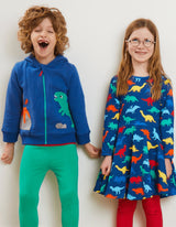 Toby Tiger Organic Rainbow Dinosaur Print Skater Dress
