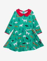 Toby Tiger Organic Christmas Dog Print Long-Sleeved Skater Dress