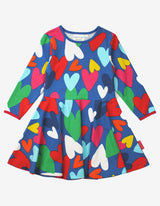Toby Tiger Organic Heart Print Long-Sleeved Skater Dress
