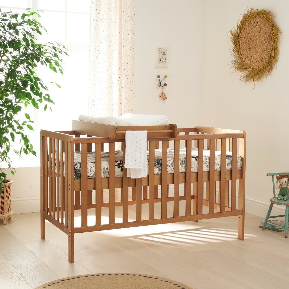 Tutti Bambini Malmo Cot Bed with Cot Top Changer & Mattress - Honey Oak