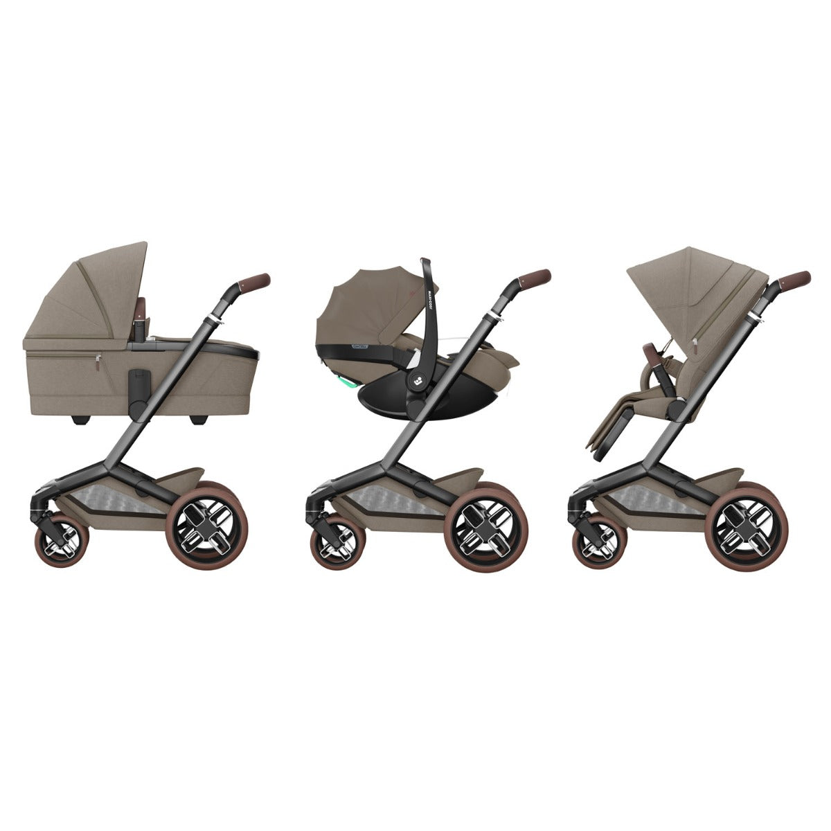 Maxi-Cosi Fame Pushchair + Carrycot - Twillic Truffle with Brown Wheels