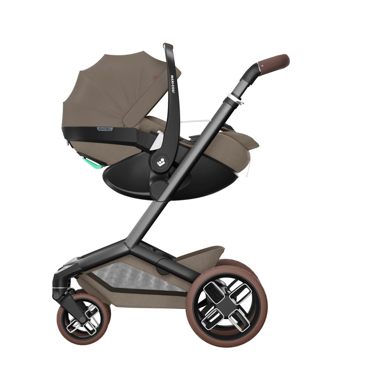 Maxi-Cosi Fame Pebble 360 Pro 2 Premium 9 Piece Travel System Bundle - Twillic Truffle with Brown Wheels