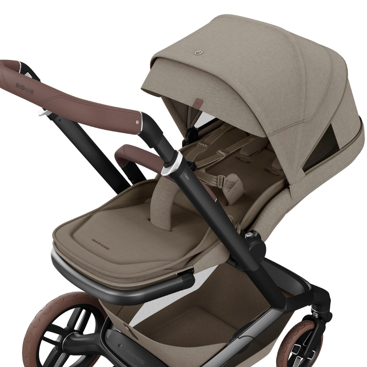 Maxi-Cosi Fame Pebble 360 Pro 2 Premium 9 Piece Travel System Bundle - Twillic Truffle with Brown Wheels