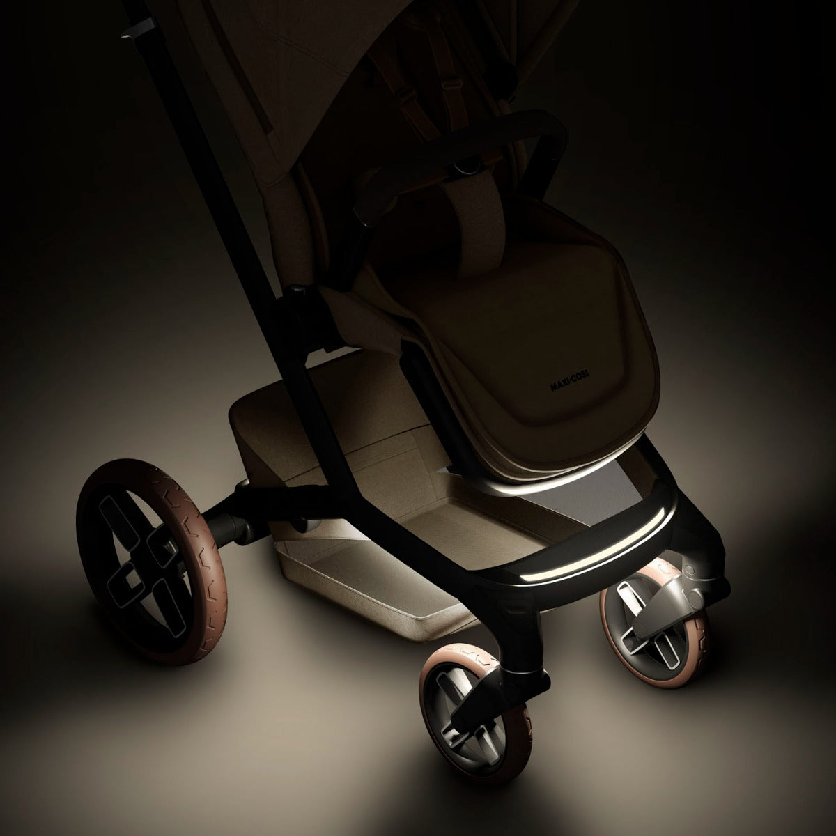 Maxi-Cosi Fame Pushchair + Carrycot - Twillic Truffle with Brown Wheels