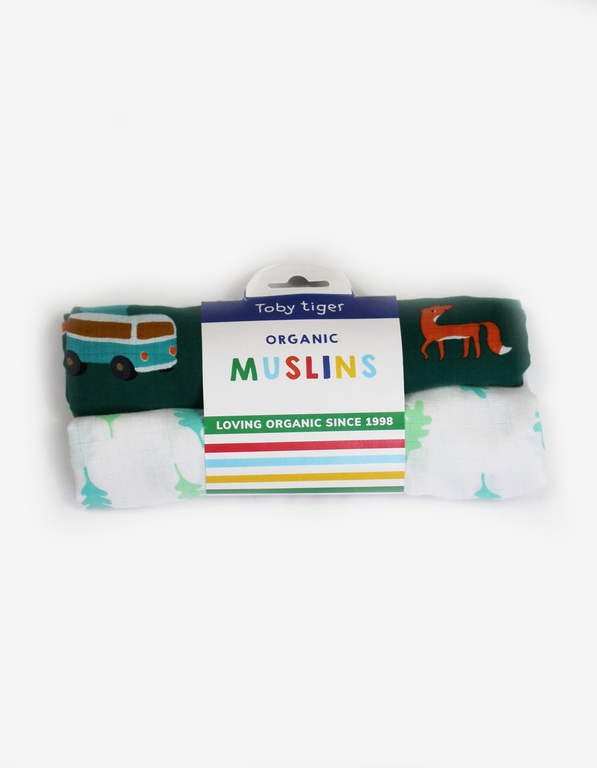 Toby Tiger Organic Campervan Print Muslin 2-Pack