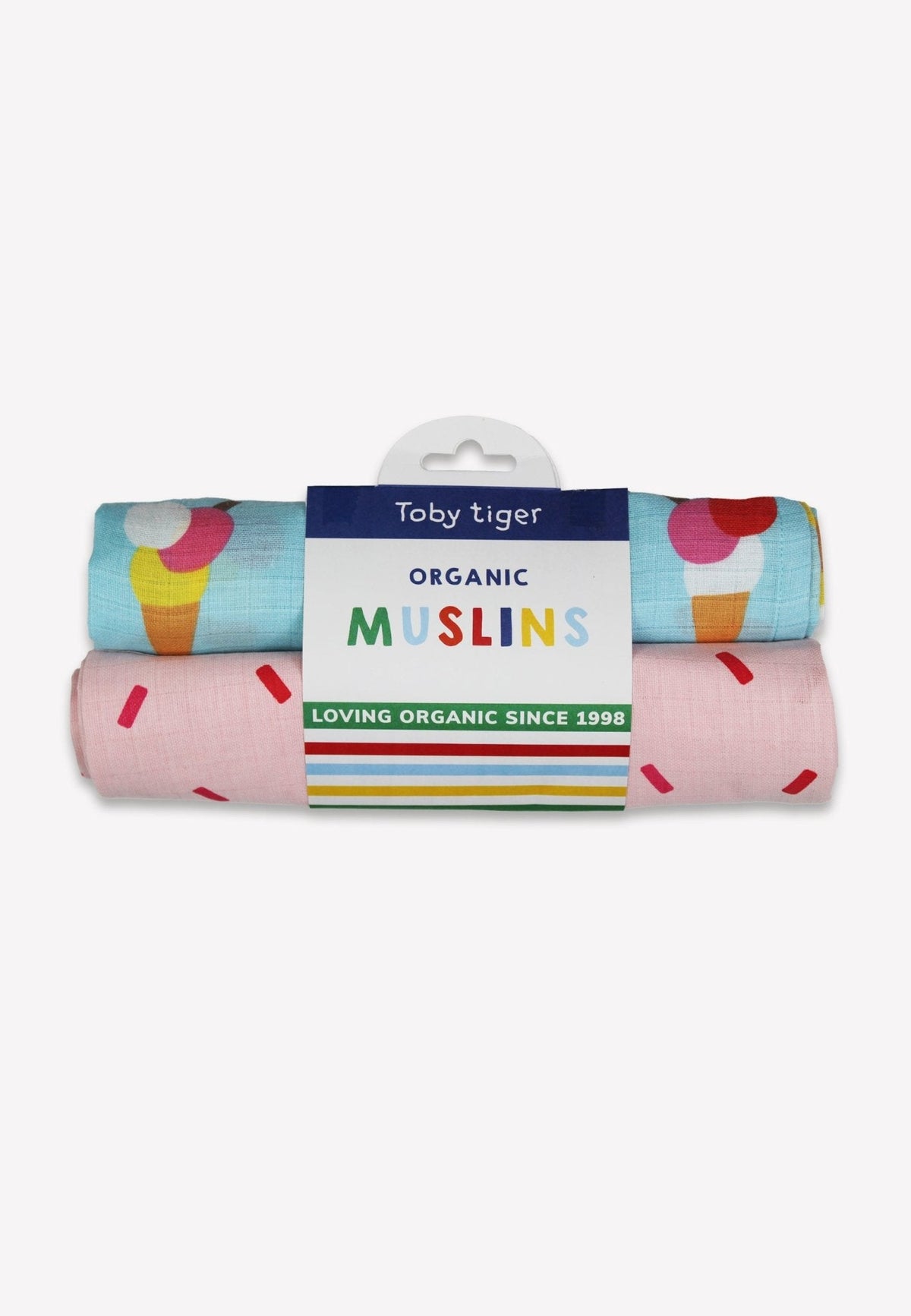 Toby Tiger Organic Ice Cream Cones Print 2 Pack Muslins