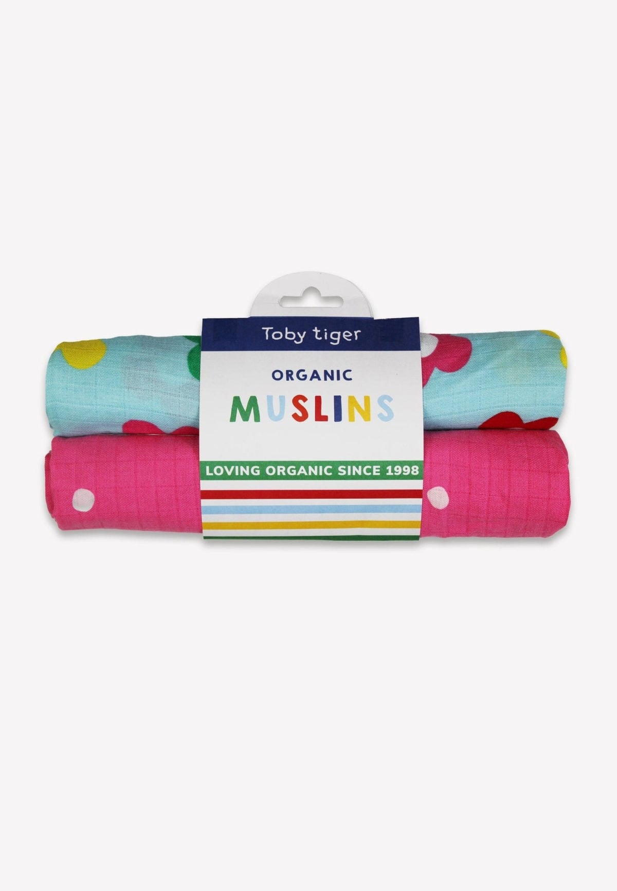 Toby Tiger Organic Rainbow Bloom Print 2 Pack Muslins