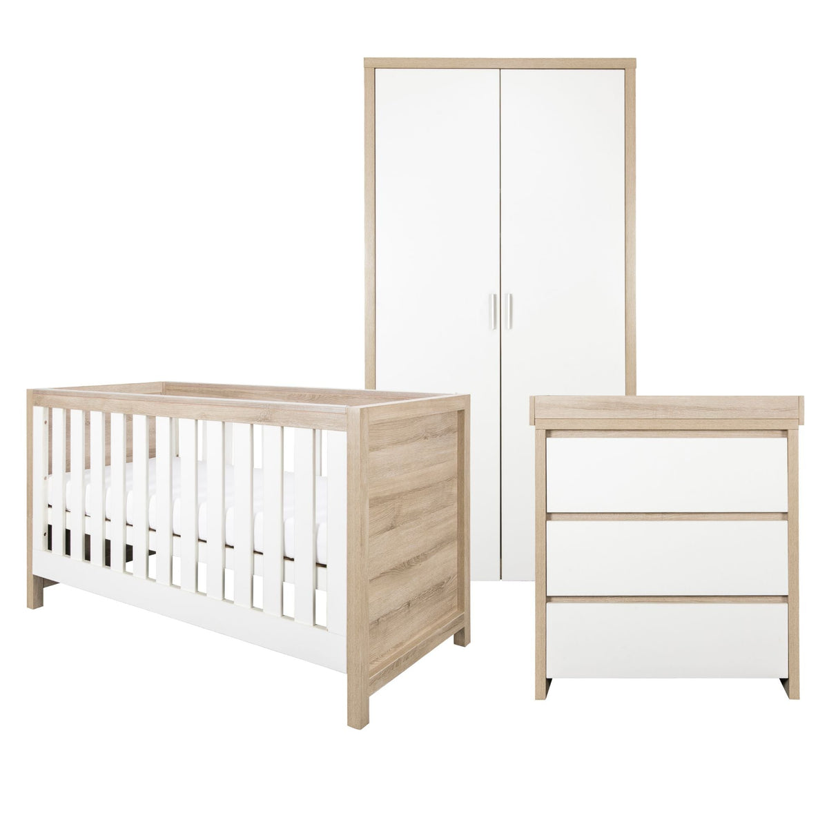 Tutti Bambini Modena Nursery Bundle With CoZee Bedside Crib (6 Piece) - White/Oak
