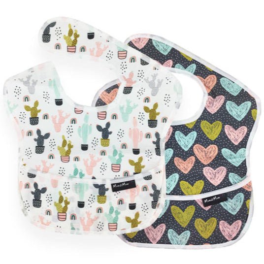 Mum 2 Mum Waterproof Wonder Bib - 2 Pack - Hearts & Cactus