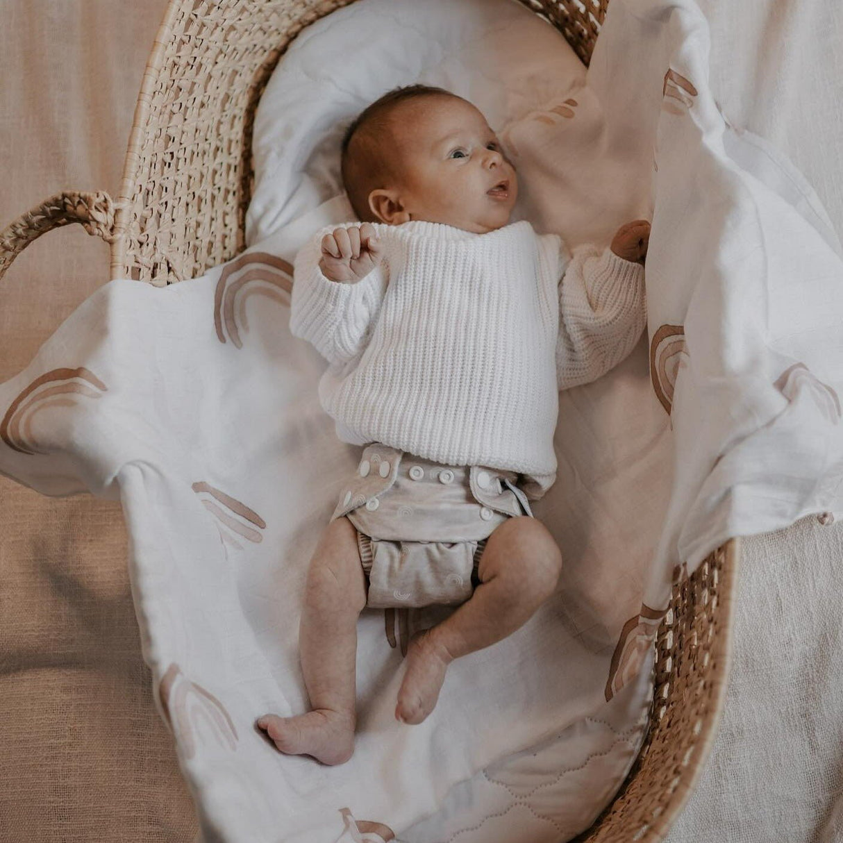 Newborn Reusable Cloth Nappy - Gingham Taupe